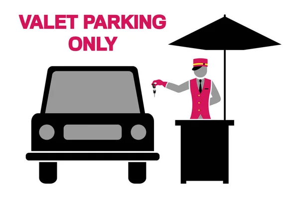 Valet aparcamiento solo letrero diseño con valet escritorio y paraguas — Archivo Imágenes Vectoriales