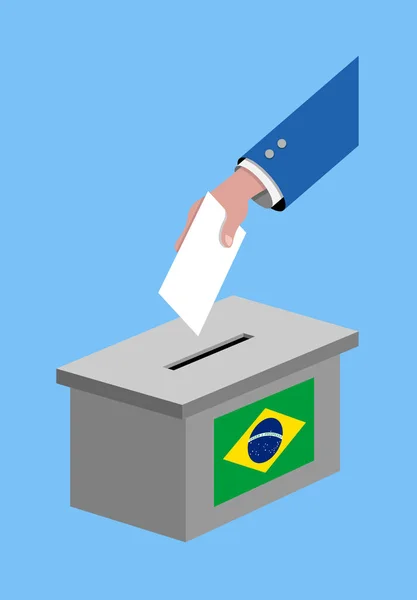 Votar por las elecciones en Brasil con boleta electoral y bandera brasileña — Vector de stock