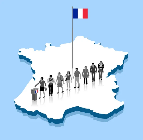 Ciudadanos franceses votan por las elecciones en un mapa de Francia 3D ingenio — Vector de stock