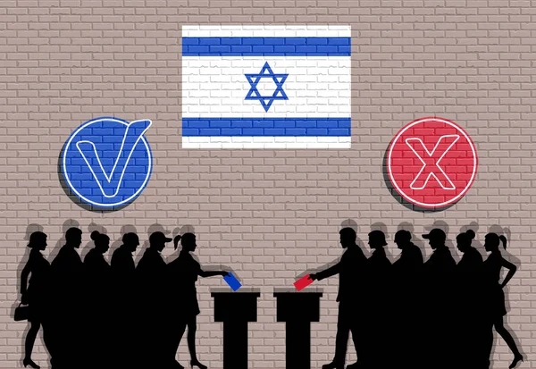 Israëlische kiezers menigte silhouet in verkiezing met controletekens en — Stockvector