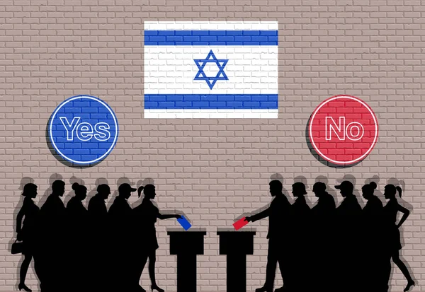 Israëlische kiezers menigte silhouet in Israël verkiezing met Ja en — Stockvector