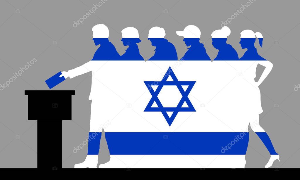 Israeli voters crowd silhouette like Israel flag by voting for e