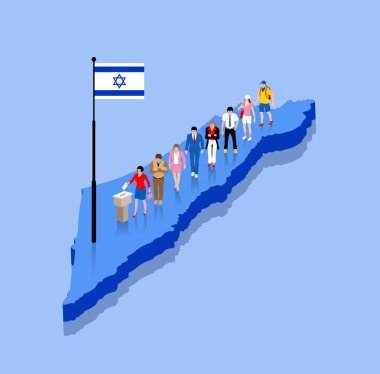 İsrailli vatandaşlar bir Israil haritası üzerinden seçim için oy veriyor
