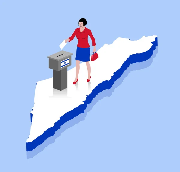 Mulher israelense está votando em urna sobre um mapa de Israel — Vetor de Stock
