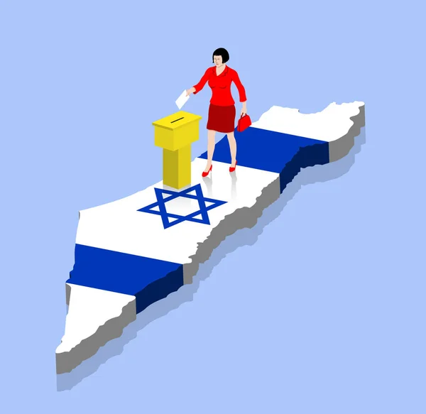 Израильская женщина голосует за карту Израиля, как израильский флаг — стоковый вектор
