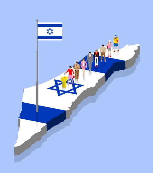 Ciudadanos israelíes están votando en urnas sobre un mapa de Israel — Vector de stock