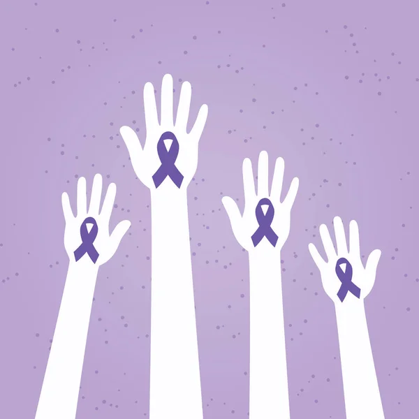 Hands Violet Pancreatic Cancer Awareness Ribbon — Stock Vector