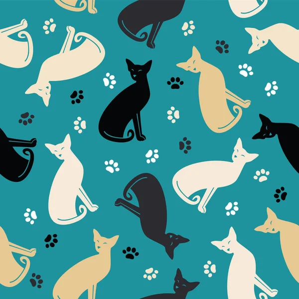Seamless Pattern Colorful Cats Traces — Stock Vector