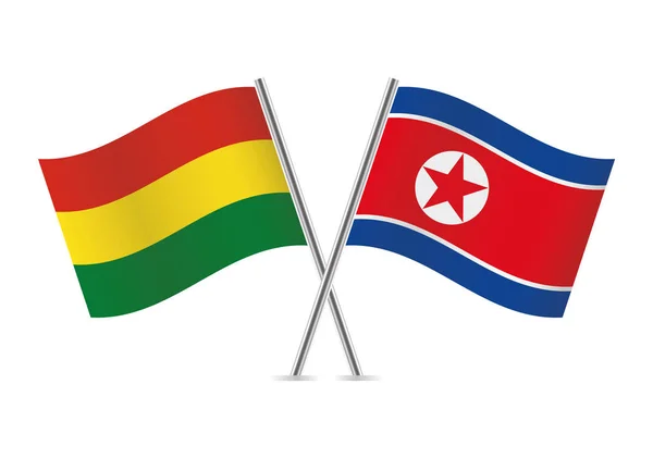 Bolivie Corée Nord Ont Croisé Les Drapeaux Drapeaux Boliviens Nord — Image vectorielle