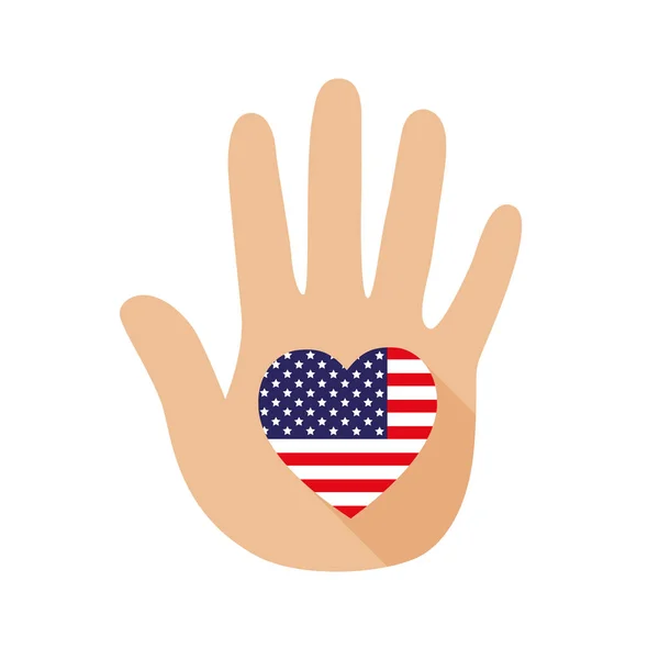 Hjärtformade Amerika Flaggan Hand Vektor Symbol — Stock vektor