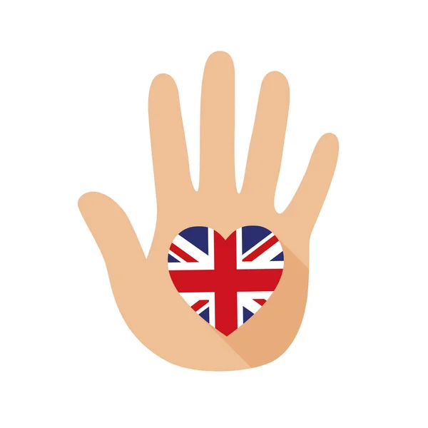 Mano Con Forma Corazón Bandera Británica Icono Del Vector — Vector de stock