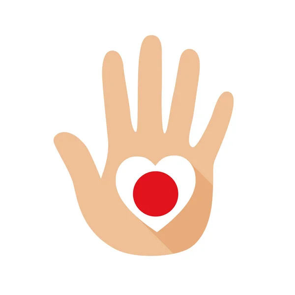 手与心脏形状和日本国旗 矢量图标 — 图库矢量图片