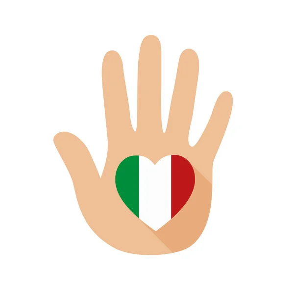 Hand Mit Herzform Und Italienischer Flagge Vektorsymbol — Stockvektor