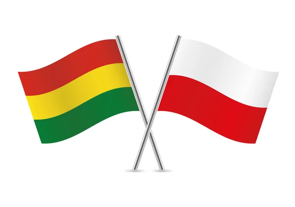 Bolivya Polonya Bayrakları Aştı Beyaz Arka Planda Bolivya Polonya Bayrakları — Stok Vektör