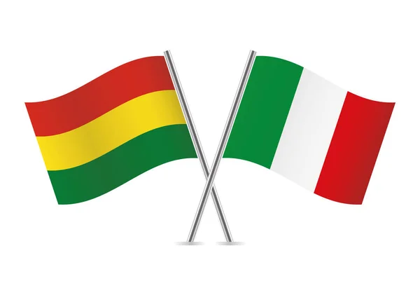 Bolivia Italy Crossed Flags Bolivian Italian Flags White Background Vector — Stock Vector
