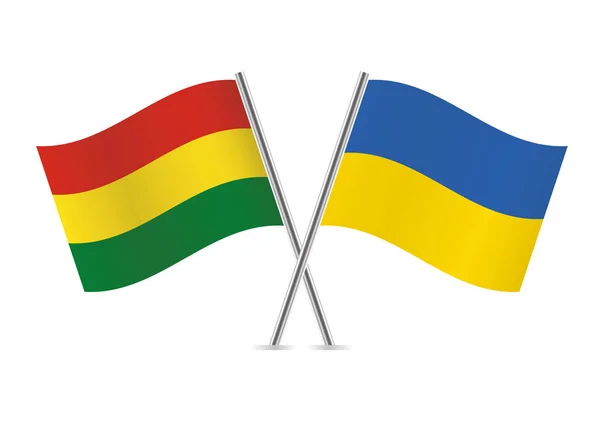 Bolivia Ukraine Crossed Flags Bolivian Ukrainian Flags White Background Vector — Stock Vector