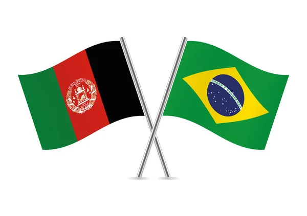 Afganistán Brasil Cruzaron Banderas Banderas Afganas Brasileñas Sobre Fondo Blanco — Archivo Imágenes Vectoriales