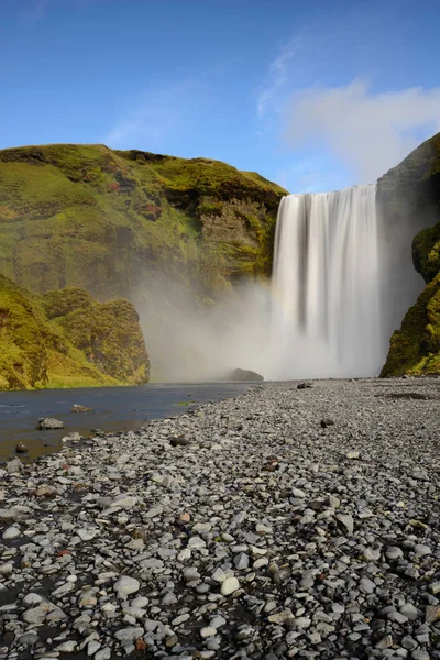 Vackra Skogafoss Fantastiska Landskap Solnedgången Den Mest Populära Vattenfallen Island — Stockfoto