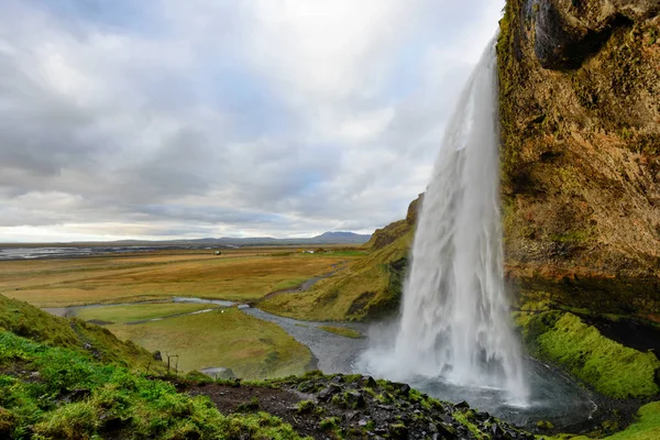 Μεγαλοπρεπή Seljalandsfoss Τον Πιο Διάσημο Καταρράκτη Στην Ισλανδία Τοπίου Ηλιοβασίλεμα — Φωτογραφία Αρχείου