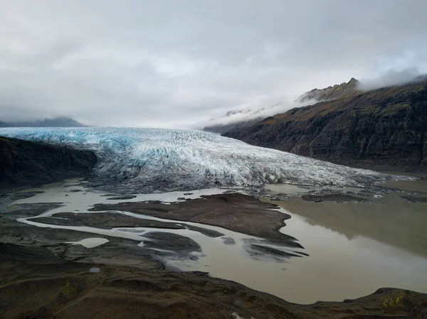 Vista Volo Uccello Vista Panoramica Aerea Ghiacciaio Flaajokull Skaftafell Vatnajokull — Foto Stock