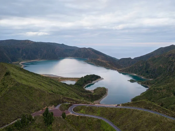 Légi Kilátás Lagoa Fogo Egy Vulkanikus Sao Miguel Azori Szigetek — Stock Fotó
