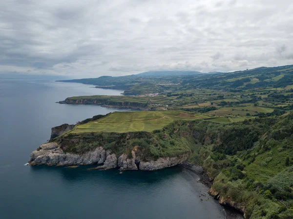 Drone Widok Niesamowity Krajobraz Azorów Farmy Herbacianej Zielone Pola Północnym — Zdjęcie stockowe