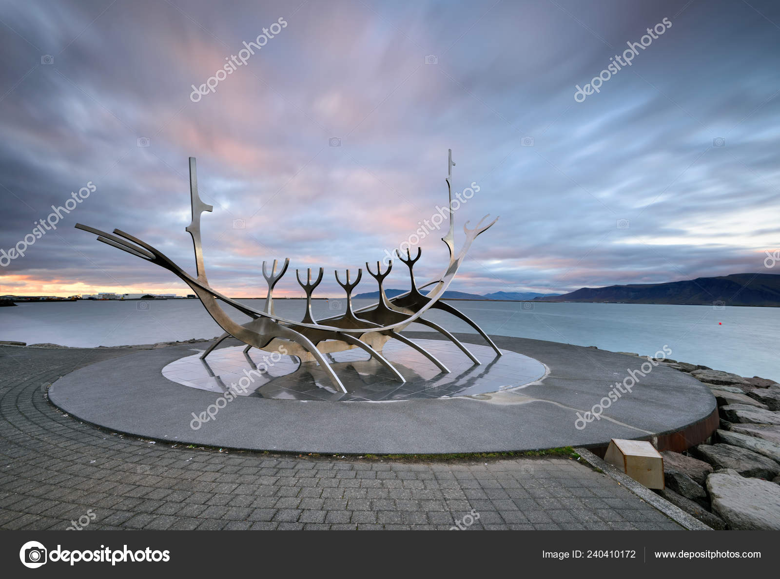 Icekand Solfar Coucher Soleil Monument Sun Voyager Landmark