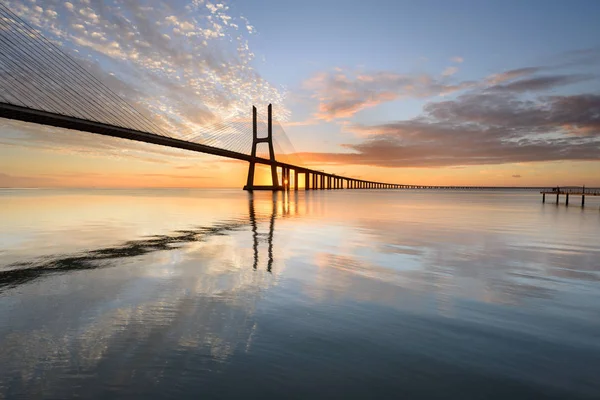 Vasco Gama Puente Paisaje Amanecer Uno Los Puentes Más Largos — Foto de Stock