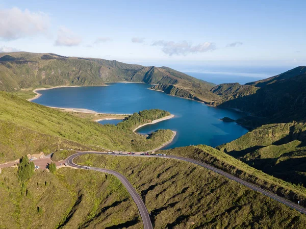 Légi Kilátás Lagoa Fogo Egy Vulkanikus Sao Miguel Azori Szigetek — Stock Fotó
