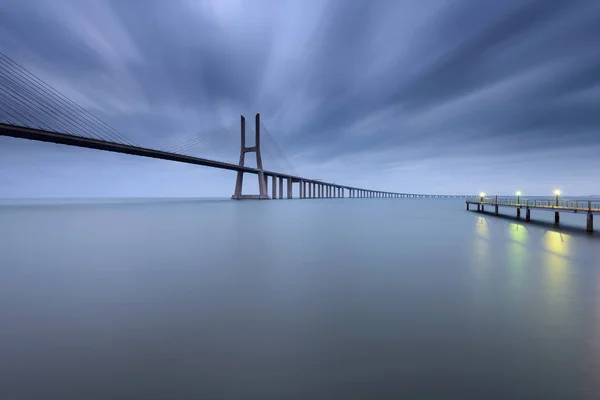 Vasco Gama Bridge Landscape Sunrise One Longest Bridges World Lisbon — Stock Photo, Image