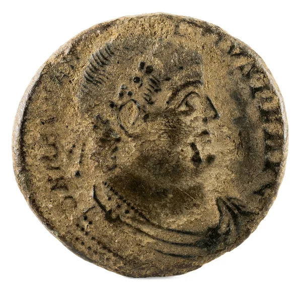Αρχαία Ρωμαϊκή Χάλκινο Νόμισμα Του Αυτοκράτορα Μαγνέντιος Εμπρόσθια Όψη — Φωτογραφία Αρχείου