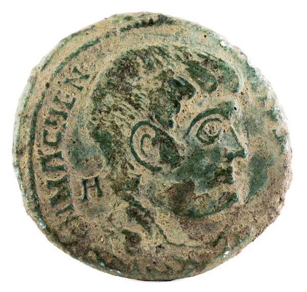 Antigua Moneda Romana Cobre Del Emperador Magnencio Anverso —  Fotos de Stock