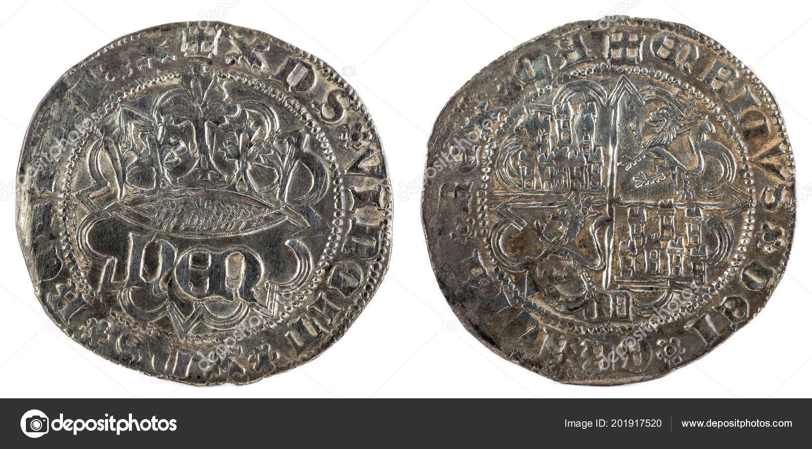 古老的中世纪银币的国王恩里克在塞哥维亚铸造西班牙——图库图片© estellez #201917520