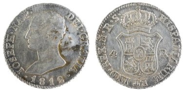 Eski İspanyol Kral Jose Napoleon sikke gümüş. 1812. Madrid'de icat. 4 reales.