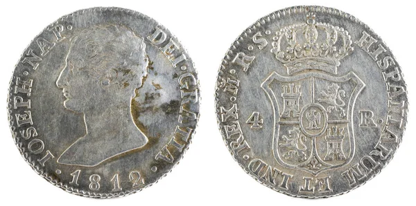Antika Spanska Silver Mynt Kungen Jose Napoleon 1812 Myntade Madrid — Stockfoto