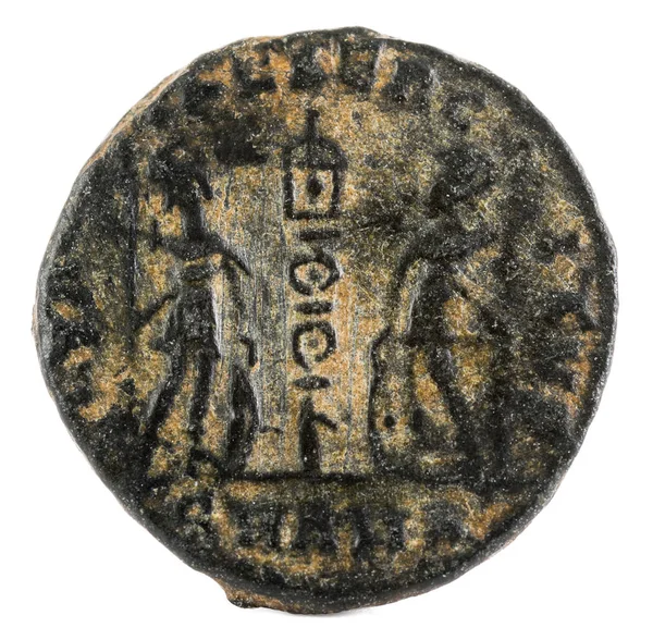 Antigua Moneda Romana Cobre Del Emperador Constancio Invertir —  Fotos de Stock