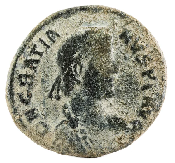 Antigua Moneda Romana Cobre Del Emperador Graciano Anverso —  Fotos de Stock