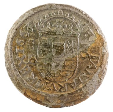 Eski İspanyol Kralı Felipe IV'ın bakır. 1663. içinde Segovia icat. 16 Maravedis. Ters.