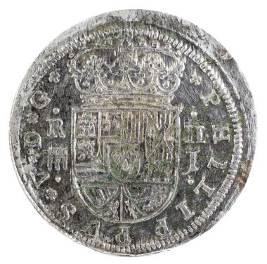Eski İspanyol Kralı Felipe V. 1717'ın gümüş. Segovia içinde icat. 2 reales. Ön yüzde.