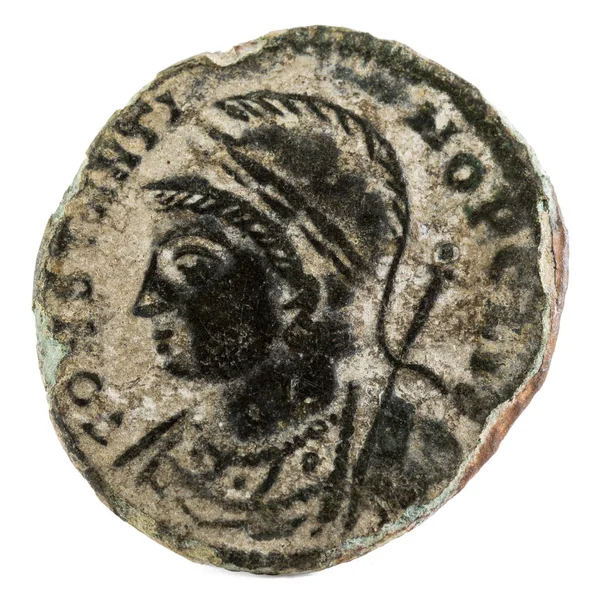 Ancient Roman copper coin of Constantinopolis. Obverse.
