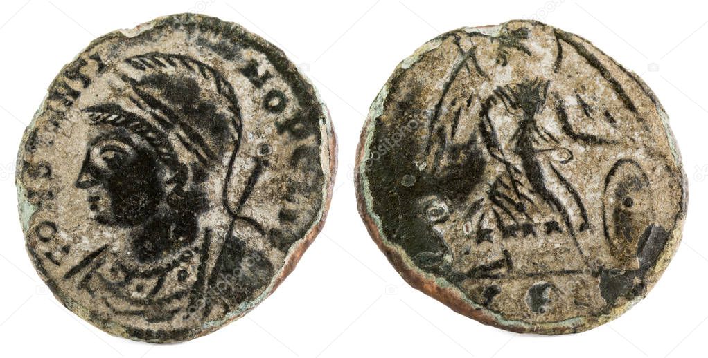 Ancient Roman copper coin of Constantinopolis.