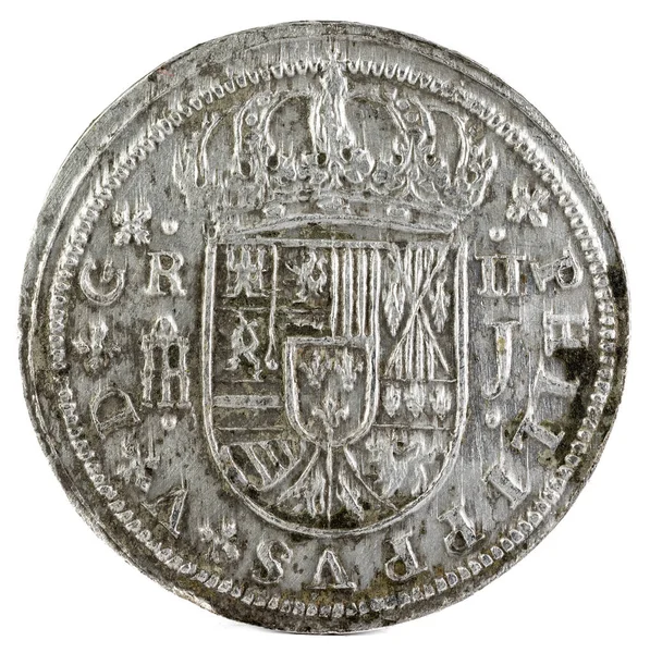 Antika Spanska Silver Mynt Den Kung Felipe 1718 Myntade Segovia — Stockfoto
