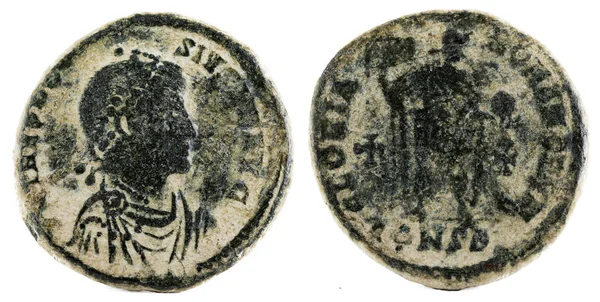 Starożytne Monety Miedziane Cesarza Teodozjusza — Zdjęcie stockowe