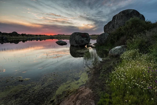 Sonnenuntergang Naturgebiet Los Barruecos Malpartida Caceres Spanien — Stockfoto