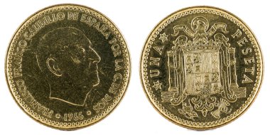 1 peseta, Francisco Franco eski İspanyolca sikke. Yıl 1966, 19 75 Yıldız.