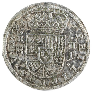 Eski İspanyol Kralı Felipe V. 1717'ın gümüş. Segovia içinde icat. 2 reales. Ön yüzde.