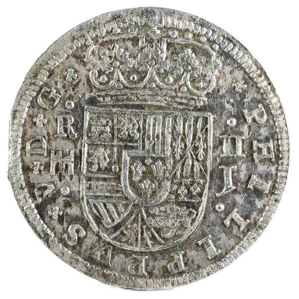 Antika Spanska Silver Mynt Den Kung Felipe 1717 Myntade Segovia — Stockfoto