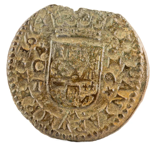 Antigua Moneda Española Cobre Del Rey Felipe 1664 Acuñado Córdoba — Foto de Stock