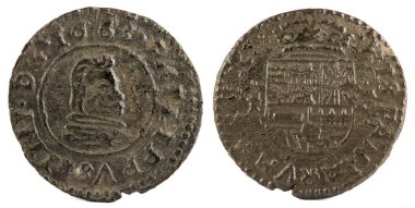 Eski İspanyol Kralı Felipe IV'ın bakır. 1663. Trujillo şehrinde icat. 16 Maravedis.