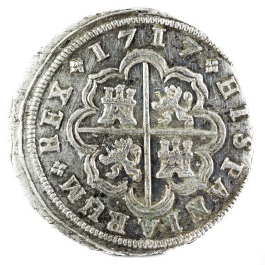 Eski İspanyol Kralı Felipe V. 1716'ın gümüş. Madrid'de icat. 2 reales. Ters.